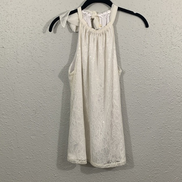 Tahari Black Lace Sparkle Tie White Bow Halter Style Evening Cocktail Blouse - Picture 1 of 10